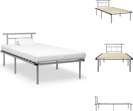 vidaXL Metalen Bedframe - Grijs - 100 x 200 cm - Massieve constructie - Stevige lattenbodem - Bed