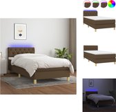 vidaXL Boxspring Dark Brown LED 203x80x78/88cm - Breathable Durable Fabric - Adjustable Headboard - Colorful LED Lighting - Pocket Spring Mattress - Skin-Friendly Topper - USB Port - Easy Assembly - Bed