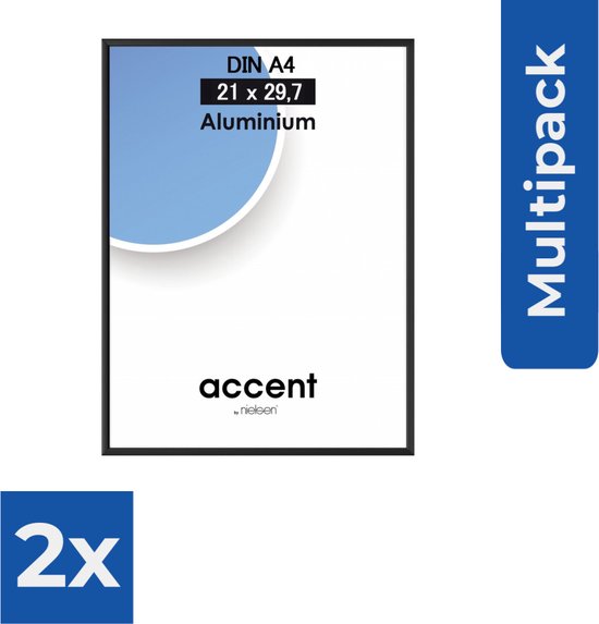 Nielsen Accent 21x29-7 aluminium zwart DIN A4 52126 - Fotolijst - Voordeelverpakking 2 stuks