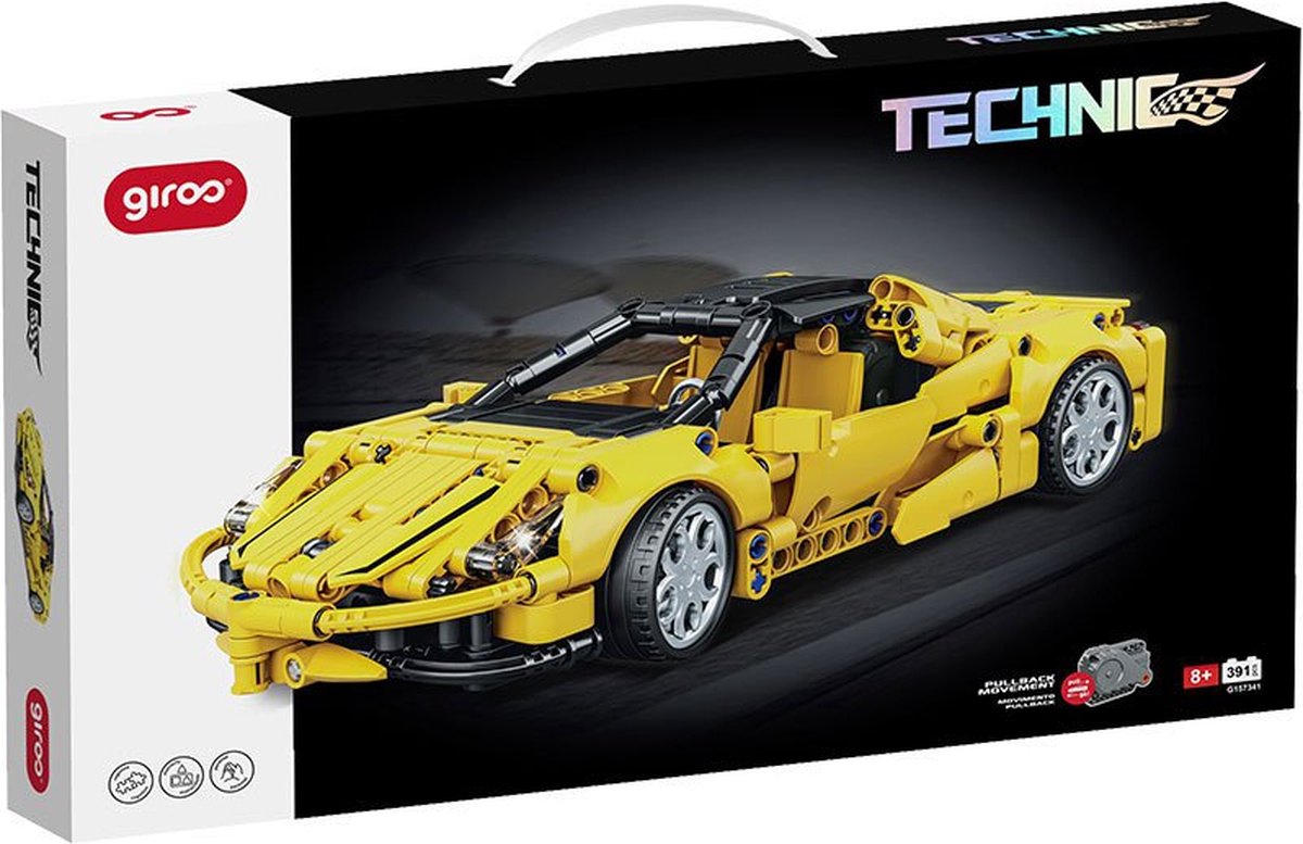 Giros Technic Racing Car Pullback Bouwspel Geel Kinderen