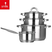 Smile - set de casseroles 9 pièces - set de casseroles à induction - acier inoxydable - marmite - convient à toutes les sources de chaleur - MGK-21 - Casseroles et poêles