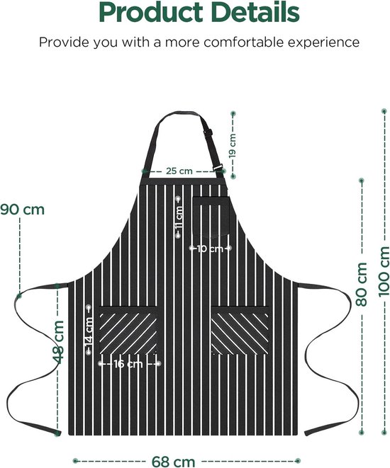 Zwarte Schort Voor Mannen En Vrouwen Met Zakken En Verstelbare Nekbanden Restaurant Koken Chef-Koks Katoenen Keukenschorten Set Van 5, 89X69 Cm