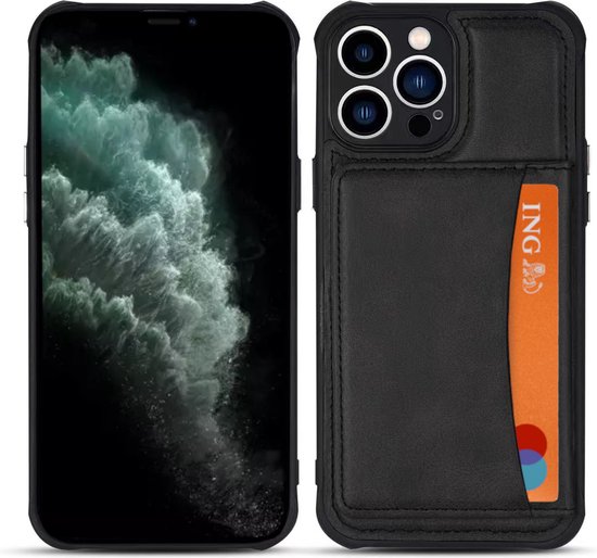 Armordrop Hoesje Met Pasjeshouder Geschikt Voor iPhone 11 Pro - Backcover Hoesje Met Portemonnee - Ruimte Voor 3 Pasjes - Zwart