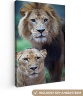 Toile Lion et Lionne 120x180 cm - Tirage photo sur toile (Décoration murale salon / chambre) / Peintures sur toile Animaux XXL / Groot format!