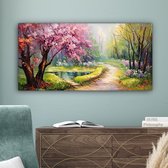 Canvas schilderij landschap 80x40 cm - Landelijke decoratie volwassenen - Muurdecoratie canvasdoek slaapkamer - Bloemen kunstwerk - Muurdoek keuken natuur - Foto op canvas - Keukenschilderij woondecoratie - Kunst doek abstract