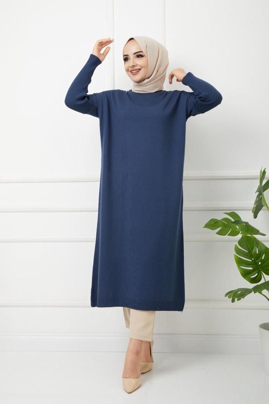 Tuniek trui tricot lang | Blauw