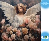 F4B Engel met Bloemen Diamond Painting 40x50cm | Vierkante Steentjes | Religie | Engelen | Christelijk | Diamond Painting Pakket Volwassenen | Kinderen | Volledig Dekkend
