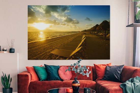 Canvas schilderij 150x100 cm - Wanddecoratie Cancun strand Mexico - Muurdecoratie woonkamer - Slaapkamer decoratie - Kamer accessoires - Schilderijen op canvas