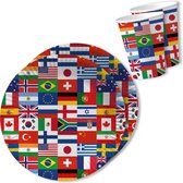 Assiettes et gobelets jetables fête à thème Landen - 20x - drapeaux internationaux - D23 cm