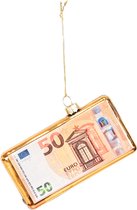 Housevitamin 50 euro Biljet Kerstornamenten - Set van 2-Glas- 11,5x2x6,5cm