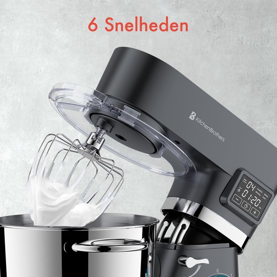 KitchenBrothers Keukenmachine - Display en Timer - Keukenrobot - 6,2L - Keukenmixer - 1400W - Antraciet van KitchenBrothers — afbeelding 3