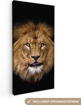 Canvas Schilderij Leeuw - Portret - Zwart - Dieren - 40x80 cm - Wanddecoratie