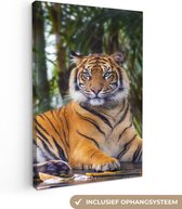 OneMillionCanvasses - Toile - Tigre - Arbres - Feuilles - Décoration murale - 80x120 cm - Impression sur Toile - Peintures sur Toile