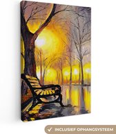 Canvas - Licht - Bomen - Bank - Muurdecoratie - Woondecoratie - Schilderij - Oil painting - 20x30 cm - Wanddecoratie