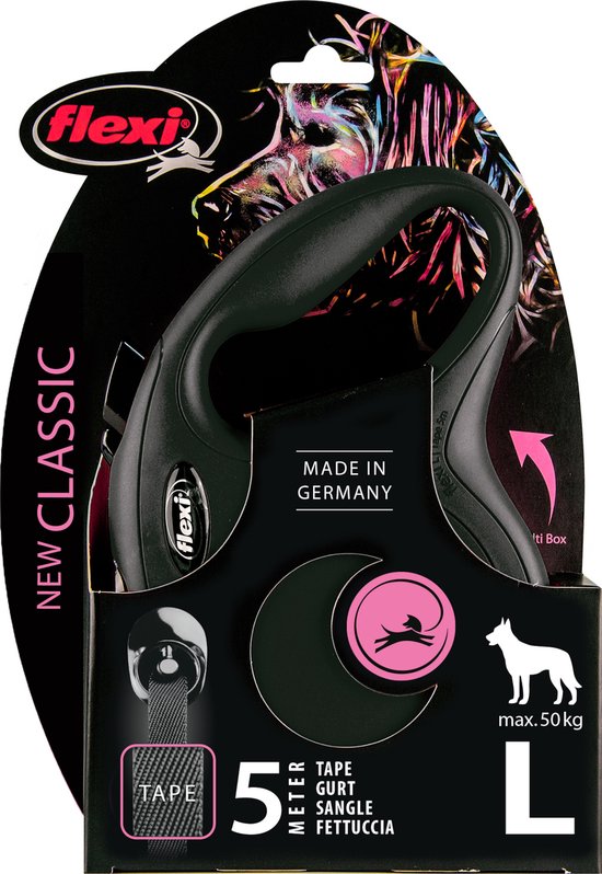 Flexi Classic Rollijn Tape - Hondenriem - L - 5 m - Zwart - Grote en Actieve Honden
