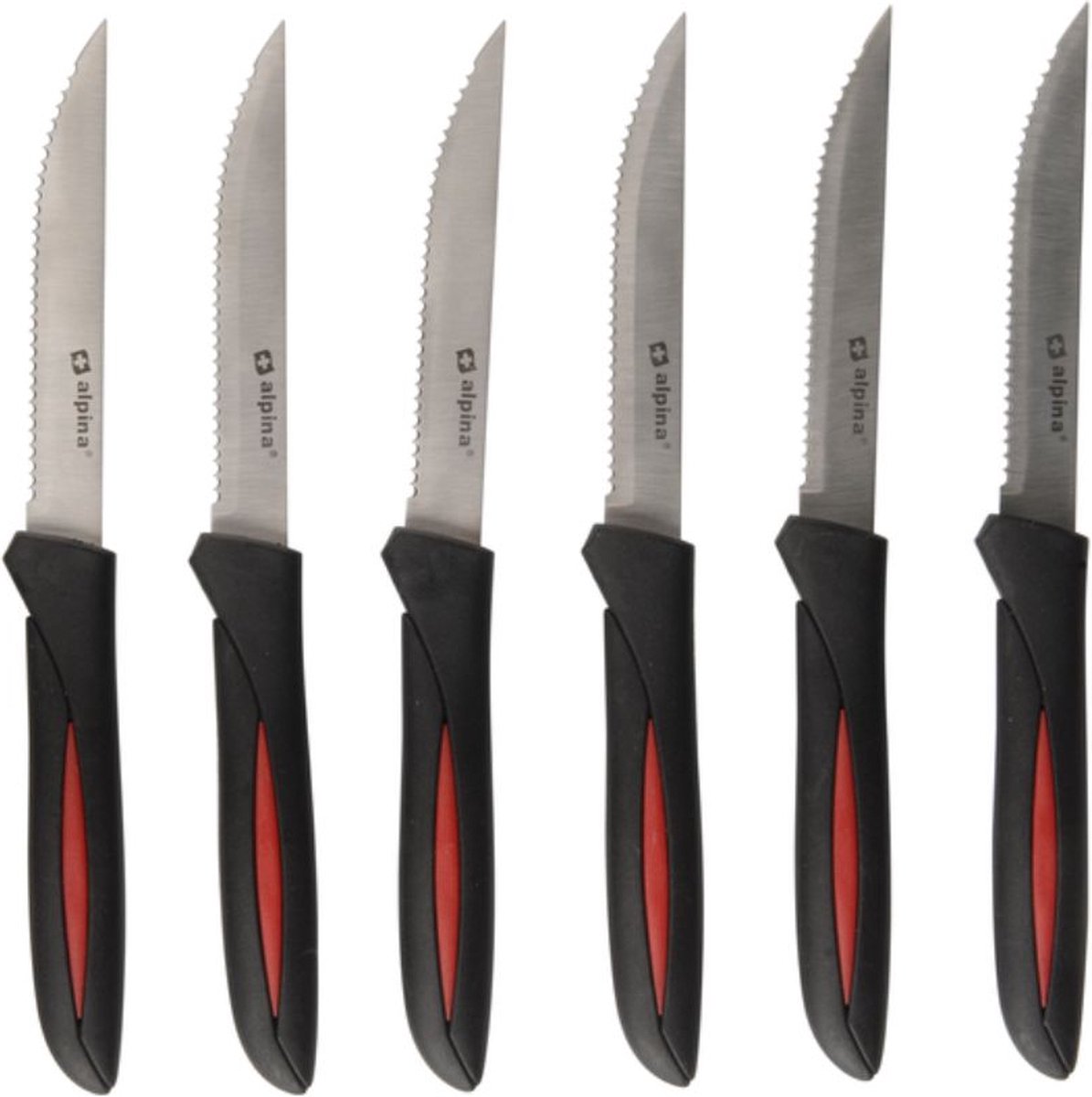 Bol.com alpina Steakmessen - Set van 6 - 23 CM - RVS - Gekarteld - Zwart aanbieding