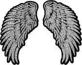 Vleugel Wings Strijk Embleem Patch Set L+R 4.9 cm / 9.6 cm / Zilver Zwart