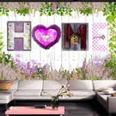 Fotobehangkoning - Behang - Vliesbehang - Fotobehang - Heather seclusion - Home - Houten Planken - Bloemen - 400 x 280 cm