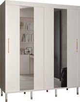Zweefdeurkast met spiegel Kledingkast met 2 schuifdeuren Garderobekast slaapkamerkast Kledingstang met planken | elegante kledingkast, glamoureuze stijl (LxHxP): 180x208x62 cm - CAPS POL (Wit, 180 cm)
