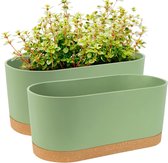 Pakket van 2 raamboxen, plantenbakken, 40 x 17,8 cm, zelfwaterende potten met afvoergaten en dienbladen, moderne decoratieve bloempot voor alle kamerplanten, bloemen, kruiden (groen)