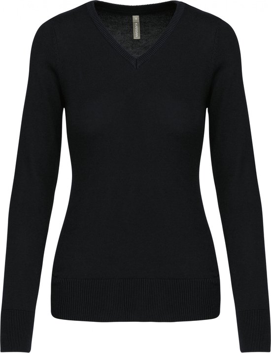 Pullover/Cardigan Dames XS Kariban V-hals Lange mouw Black 50% Katoen, 50% Acryl