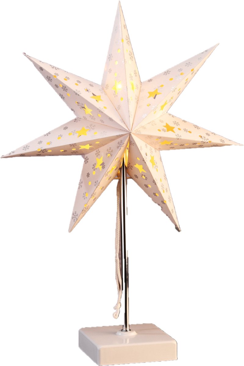 HI verlichte kerstster - op standaard - wit - 35 cm - op batterijen - tafellamp