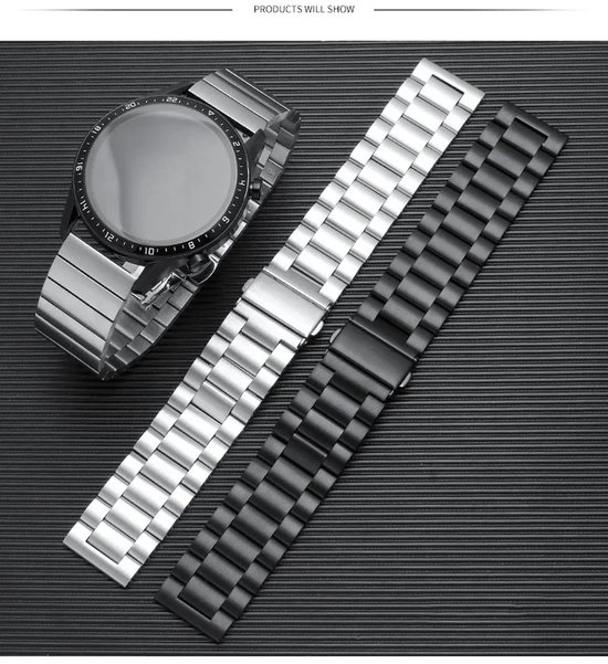 20mm Zwarte Oyster Horlogeband universeel - Band aanzet 20 mm - Horlogebandje RVS316l | ook voor de volgende smartwatches geschikt Samsung ,Huawei, ticwatch Amazfit ,Honor - Merkloos