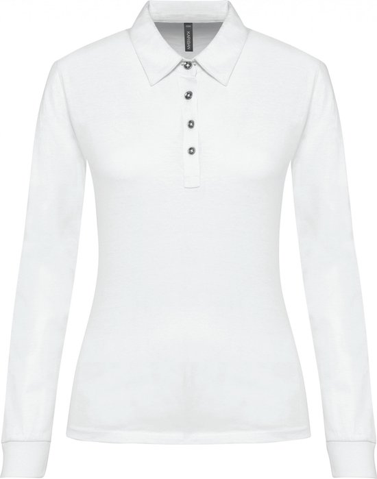 Polo Dames S Kariban Kraag met knopen Lange mouw White 100% Katoen