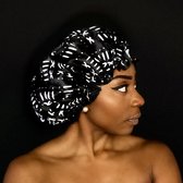 Luxe Grote Douchemuts / Shower cap / Douchekapje / Douche cap voor vol haar / krullen / afro van AfricanFabs® - Zwart Witte bogolan