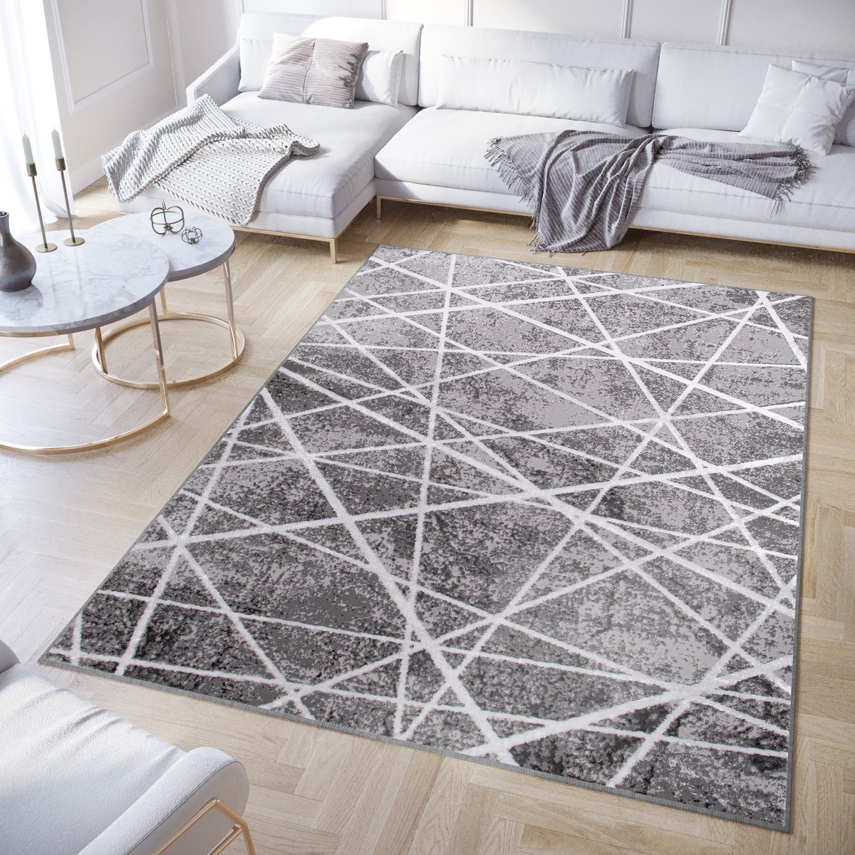 Tapiso Crystal Vloerkleed Donkergrijs Laagpolig Lijnen Modern Tapijt Maat- 180x250