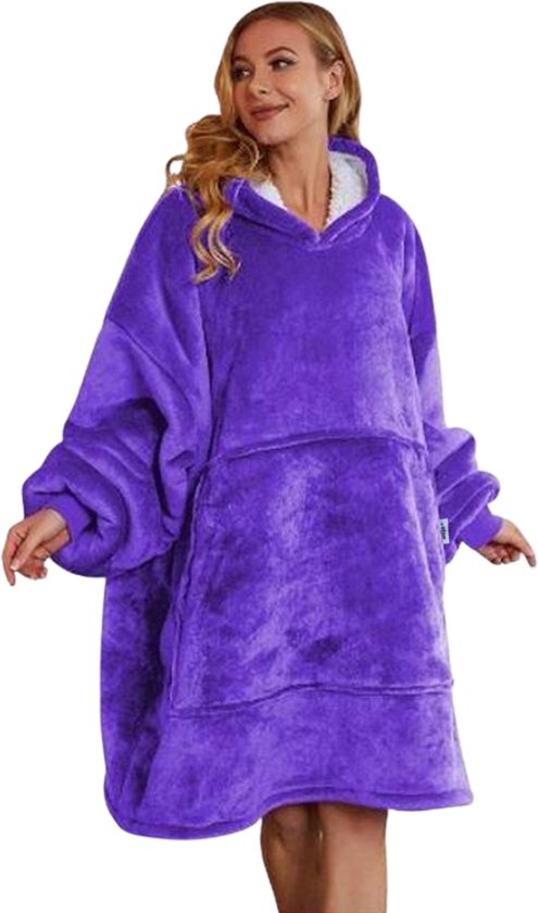 Sweat à capuche câlin - Extra doux - Adje® - Violet - Plaid avec manches - Couverture polaire - Snuggie - Couverture à capuche - Sweat à capuche polaire