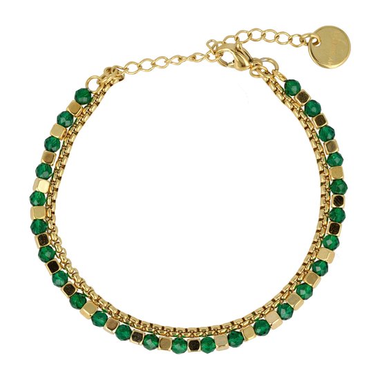 My Bendel - Goudkleurige dubbele armband met groene glas stenen - Goudkleurige dubbele armband met groene glas stenen - Met luxe cadeauverpakking