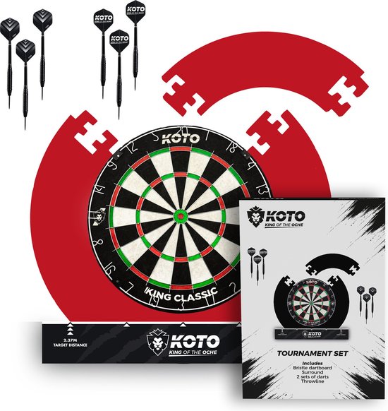 KOTO Tournament Set Rood, DartSet, Officiële Standaard, Sisal Dartbord & Dartpijlen & Surround