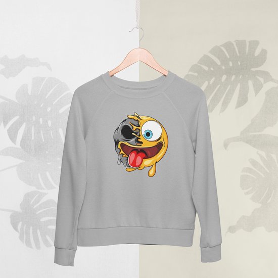 Feel Free - Halloween Sweater - Smiley: Gezicht met uitgestoken tong - Maat S - Kleur Grijs
