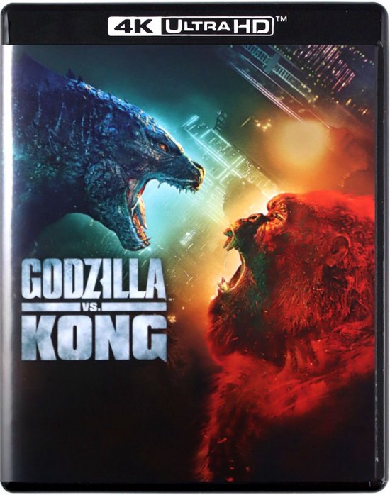 Godzilla vs. Kong Blu-ray 4K Ultra HD, avec Godzilla à gauche et Kong à droite, tous deux en combat.