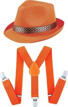 Toppers in concert - Koningsdag/Sport verkleed set compleet - hoedje en bretels - oranje - heren/dames - verkleedkleding - Nederland supporters