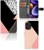 GSM Hoesje Geschikt voor Xiaomi Poco F5 Bookcase Black Pink Shapes