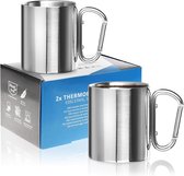 2 x tasse thermos en acier inoxydable avec poignée mousqueton, 350 ml par tasse à café, tasse thermos, cafetière, tasses isolantes incassables à double paroi (02 pièces, poignée mousqueton)