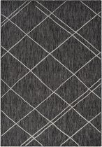 Vercai Rugs Terrace Collection - Tapis à poils ras - Tapis intérieur et extérieur - Polypropylène - Argent Zwart - 80x150 cm