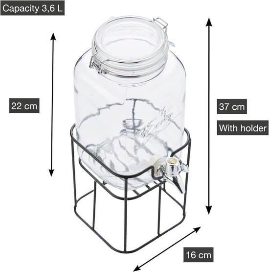 Items Drankdispenser - 6L- glas - op standaard - metalen kraantje | Leen Bakker Items Drankdispenser - 6L- glas - op standaard - metalen kraantje | Leen Bakker