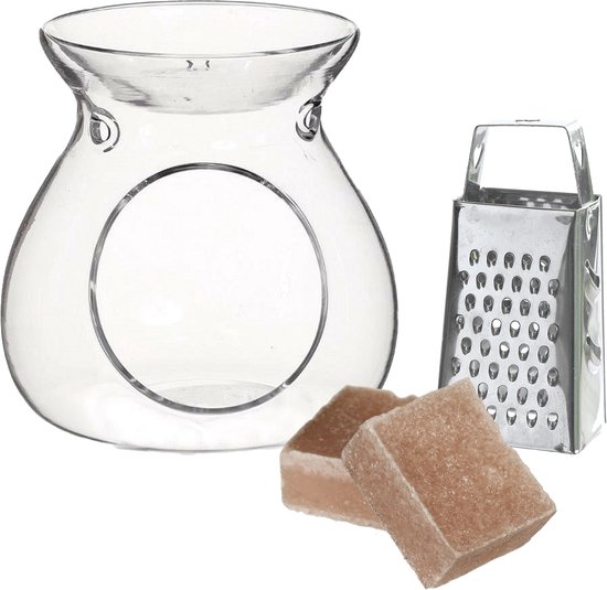 Ideas4seasons Amberblokjes/geurblokjes cadeauset - sandelhout - inclusief geurbrander en mini rasp