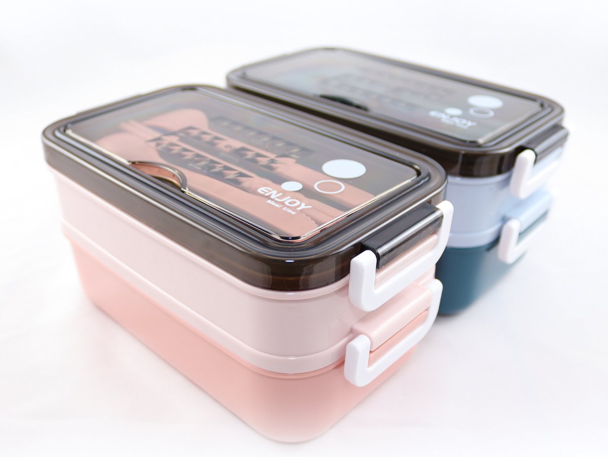 Lunchbox met soepkom Blauw en Roze Luxe bentobox Lunchbox volwassenen Lunchbox voor kinderen Lunchboxen Lunchbox Kinderen Lunchbox met vakjes en bestek Ook te gebruiken als broodtrommel luchtdicht en lekvrij BPA vrij!