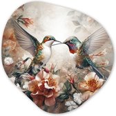 Organische wanddecoratie 60x60 cm - Organisch schilderij Kolibrie - Vogels - Bloemen - Natuur - Kunststof muurdecoratie - Woonkamer schilderijen - Organische spiegel vorm op kunststof