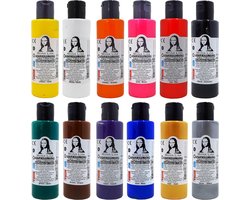 Textielverf Set van 12 levendige kleuren, elk 60 ml. Wasbare textielverf 10 kleuren + 2 metallic kleuren (goud en zilver) Machinewasbare textielverf 12 x 60 ml T-shirtkleuren
