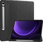 Case2go - Tablet hoes geschikt voor Samsung Galaxy Tab S9 FE (2023) - Tri-fold Case - Met Pencilhouder - Zwart