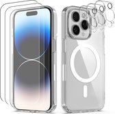 Podec Magsafe Hoesje Geschikt voor iPhone 14 Pro Max - Met 3x Screenprotector + 3x Cameraprotector - Magnetisch met Ring Doorzichtig - Telefoonhoesje Transparant Case