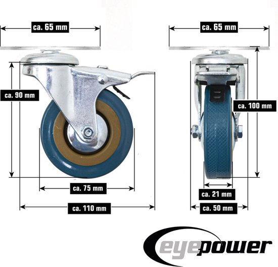 1 Stuk 360° Zwenkwiel met Rem - 75mm Zwaarlast Wielen - Zwenkwielen Meubelwielen van Merkloos	 — afbeelding 3