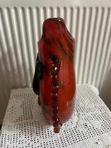 Glazen vaas - Abstract gezicht, rood-oranje - Murano stijl - 31,5 cm hoog