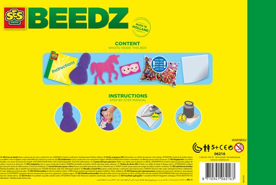 SES Beedz - Strijkkralen met legborden - grondplaten, 2100 strijkkralen en strijkvel - eenhoorns en prinsessen - unicorn - met glitterkralen en stickers - PVC vrij - SES