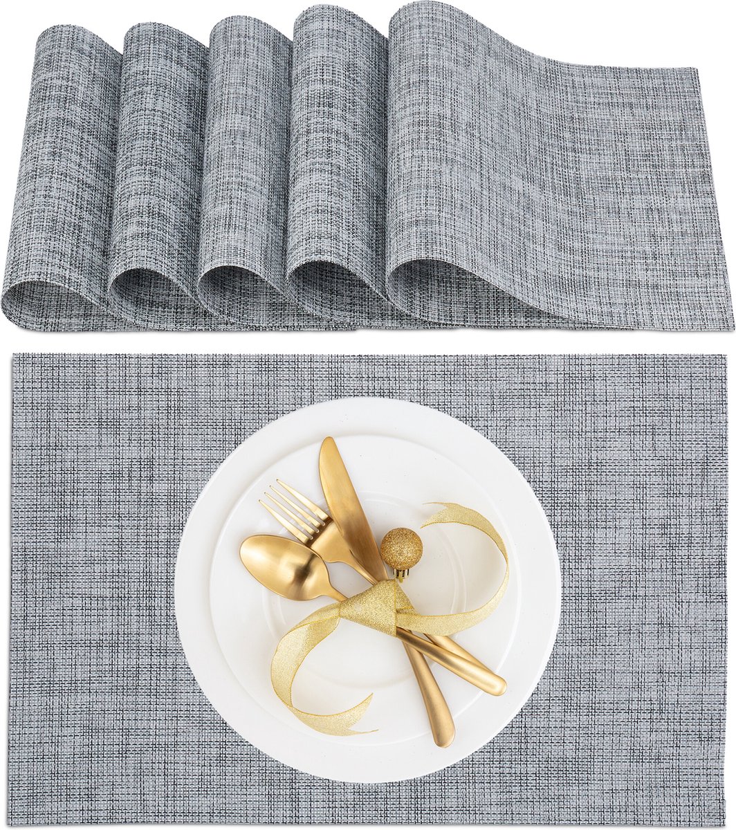 placemat set van 6 - 45x30 cm - afwasbaar - hittebestendig - onderlegger - grijs